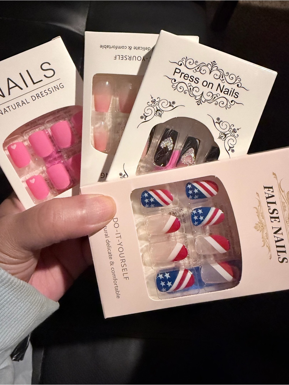 Press On Nails False Nails Set - Pink and Red/Blue Stars Designs